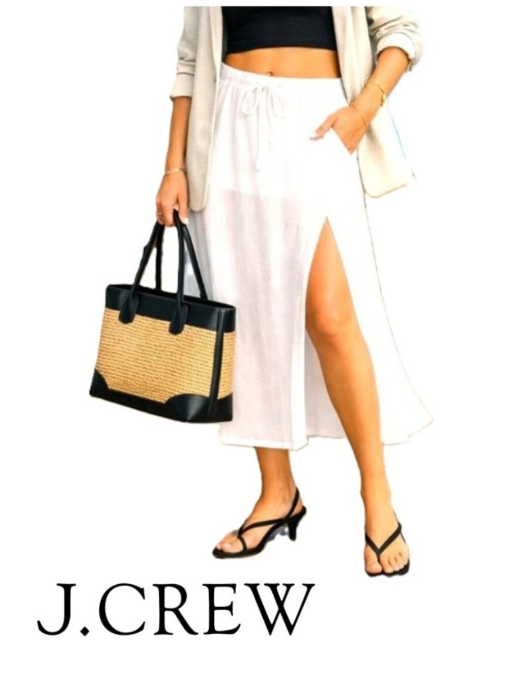 Gauze Midi Skirt with Slit
